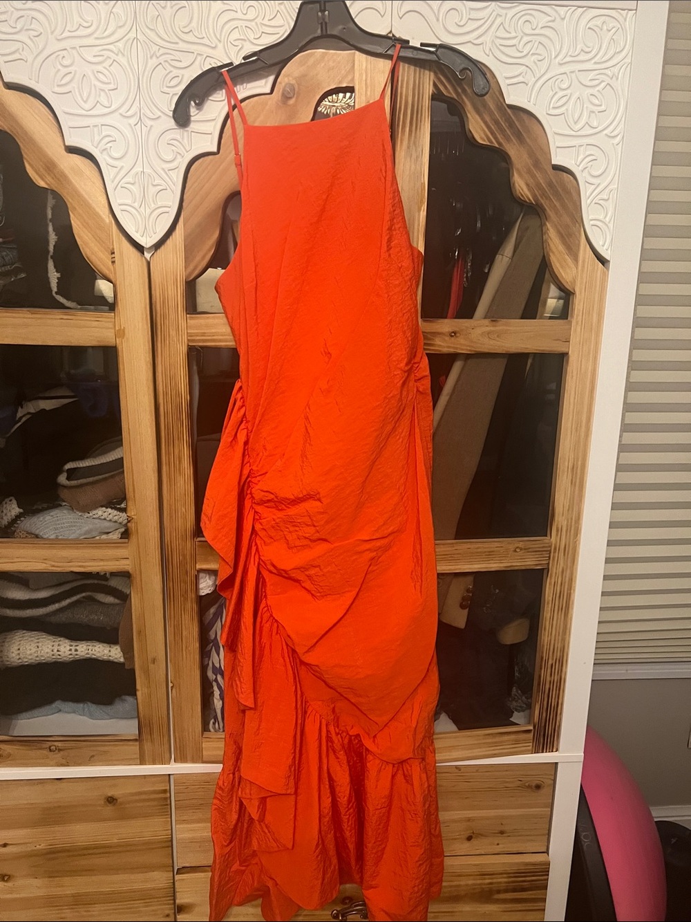 cinq a sept Orange Asymmetrical Ruffle Slip Dress